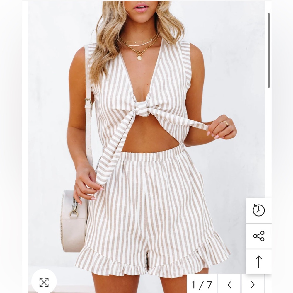 Vici Raydon Linen Blend Pocketed Tie Front Romper - Beige Sz XS